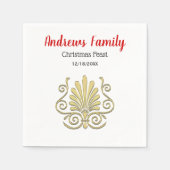 クリスマスヴィンテージアールデコ金ゴールドプルムアラベスク スタンダードカクテルナプキン (正面)