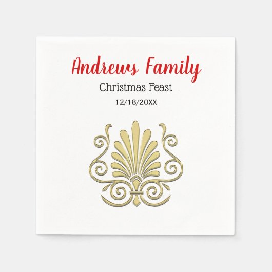 クリスマスヴィンテージアールデコ金ゴールドプルムアラベスク スタンダードカクテルナプキン (正面)