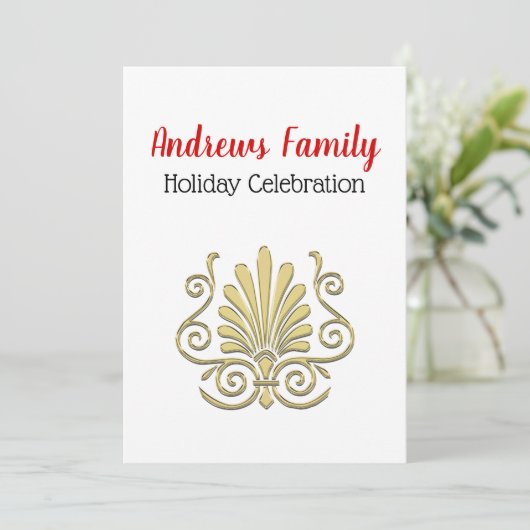 クリスマスヴィンテージアールデコ金ゴールドプルムアラベスク 招待状 (スタンド正面)
