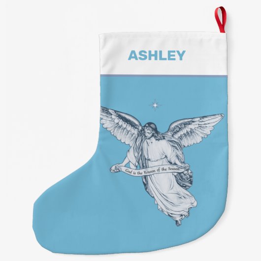 クリスマスヴィンテージエンジェルオンライトブルー ラージクリスマスストッキング (裏面)