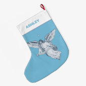 クリスマスヴィンテージエンジェルオンライトブルー ラージクリスマスストッキング (裏面 (吊り時))