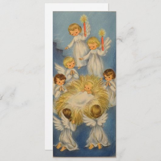 クリスマスヴィンテージエンジェルガールズのまわりにベビーイエス シーズンカード (正面/裏面)