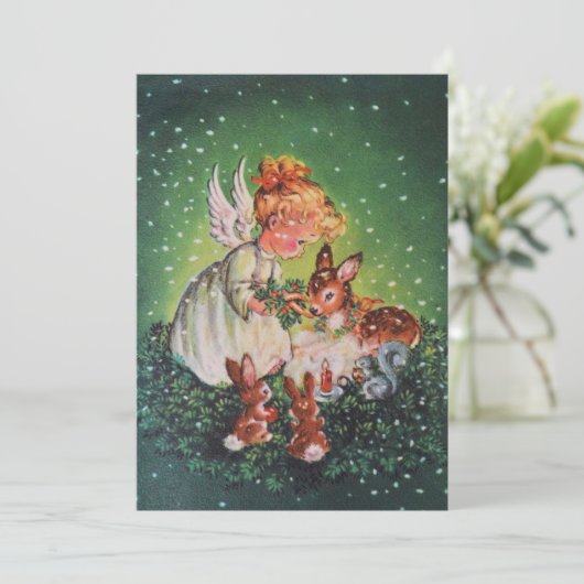 クリスマスヴィンテージエンジェルガール食べ物を与えズ・アニマルズ シーズンカード (スタンド正面)