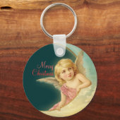クリスマスヴィンテージエンジェルCC0254ボタンキーチェーン キーホルダー (正面)