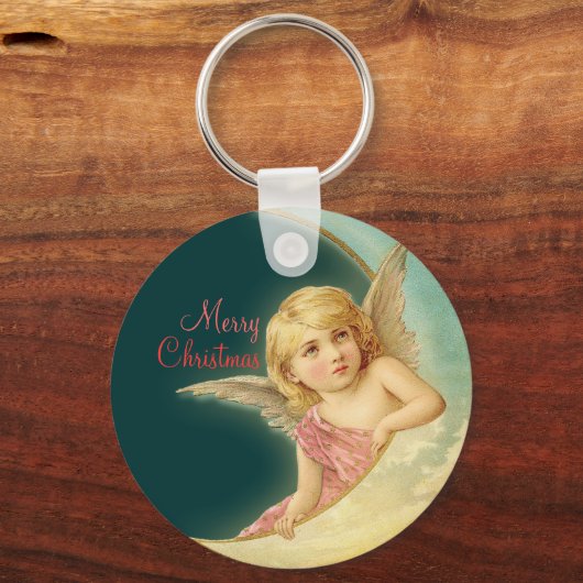 クリスマスヴィンテージエンジェルCC0254ボタンキーチェーン キーホルダー (正面)