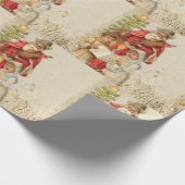 クリスマスヴィンテージオールドセントニックと子供 ラッピングペーパー (角)