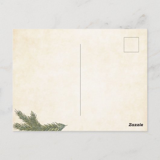 クリスマスヴィンテージカード男の子と一緒にサンタを描く ポストカード (裏面)