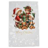クリスマスヴィンテージキッズギフトメリークリスマス ミディアムペーパーバッグ (正面)