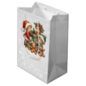 クリスマスヴィンテージキッズギフトメリークリスマス ミディアムペーパーバッグ (裏面アングル)