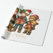 クリスマスヴィンテージキッズギフトメリークリスマス ラッピングペーパー (アンロールド)