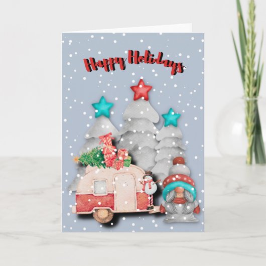 クリスマスヴィンテージキャンパーウォーターカラーアート カード (正面)