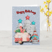 クリスマスヴィンテージキャンパーウォーターカラーアート カード (黄色い花)