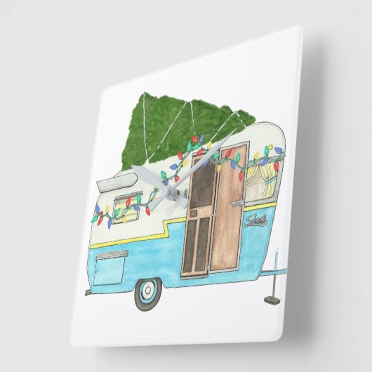 クリスマスヴィンテージキャンピングトレーラー スクエア壁時計 (傾斜)