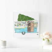 クリスマスヴィンテージキャンピングトレーラー スクエア壁時計 (ホーム)