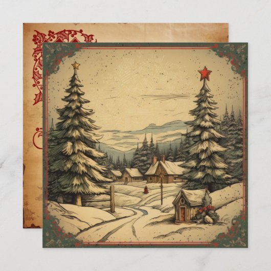 クリスマスヴィンテージグリーティングカード シーズンカード (正面/裏面)