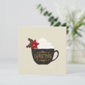 クリスマスヴィンテージコーヒーカップレッドポインセチア 招待状 (スタンド正面)