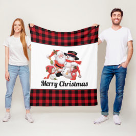 クリスマスヴィンテージサンタアドインの名前またはメッセージ フリースブランケット