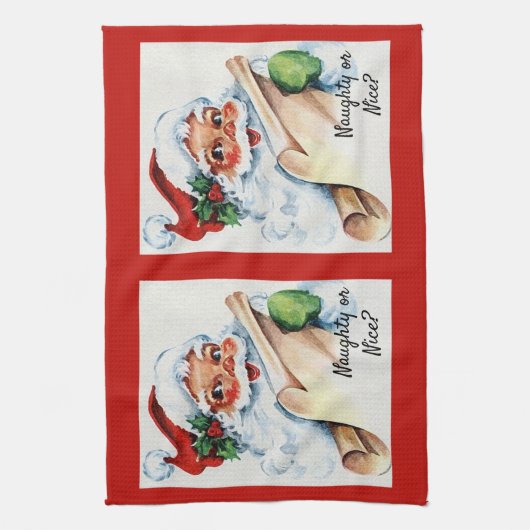 クリスマスヴィンテージサンタクロースいけなまたはニース キッチンタオル (縦)