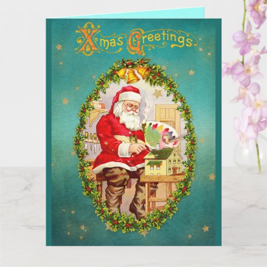クリスマスヴィンテージサンタクロースのワークショップ カード (蘭)