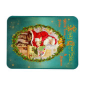 クリスマスヴィンテージサンタクロースのワークショップ マグネット (横)