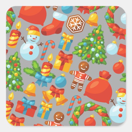 クリスマスヴィンテージサンタクロースウォーターカラーホリデー スクエアシール (正面)