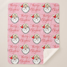 クリスマスヴィンテージサンタクロースピンクフリースブランケット シェルパブランケット