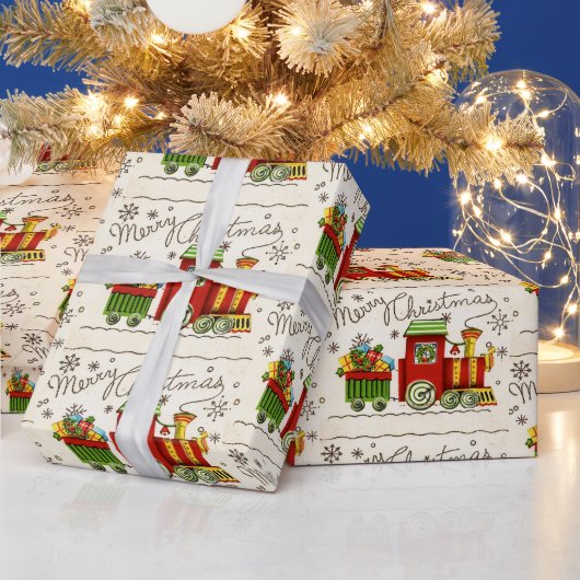 クリスマスヴィンテージサンタトレインギフトレトロプレゼント ラッピングペーパー (クリスマス)