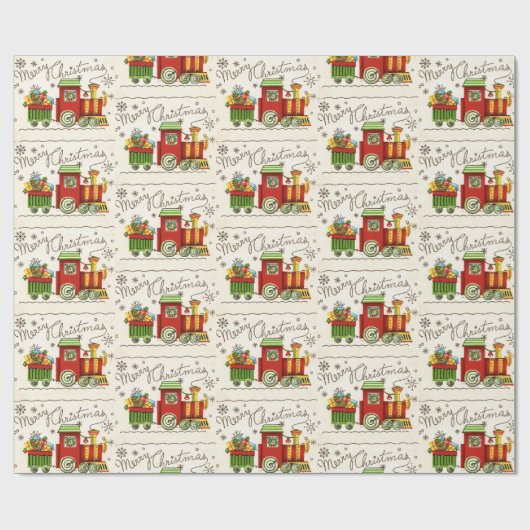 クリスマスヴィンテージサンタトレインギフトレトロプレゼント ラッピングペーパー (フラット)