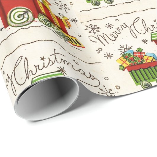 クリスマスヴィンテージサンタトレインギフトレトロプレゼント ラッピングペーパー (ロールコーナー)