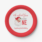 クリスマスヴィンテージサンタファースト誕生日 ペーパープレート (正面)