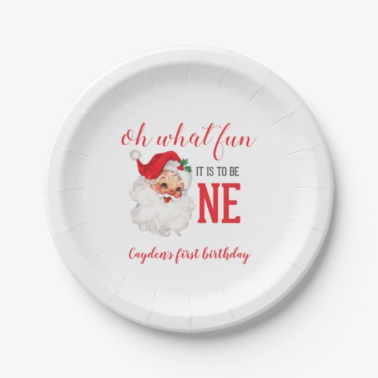 クリスマスヴィンテージサンタファースト誕生日 ペーパープレート (正面)