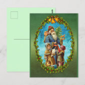 クリスマスヴィンテージサンタw/キッズクリスマスツリー&トイズ ポストカード (正面/裏面)