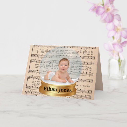 クリスマスヴィンテージシート音楽の写真の追加 カード (蘭)