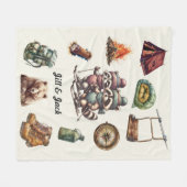 クリスマスヴィンテージスキーカップルRaccoon屋外オフ白 フリースブランケット (正面(横))