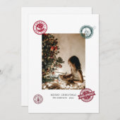 クリスマスヴィンテージスタンプ写真ホリデーカード シーズンカード (正面/裏面)