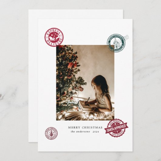 クリスマスヴィンテージスタンプ写真ホリデーカード シーズンカード (正面/裏面)