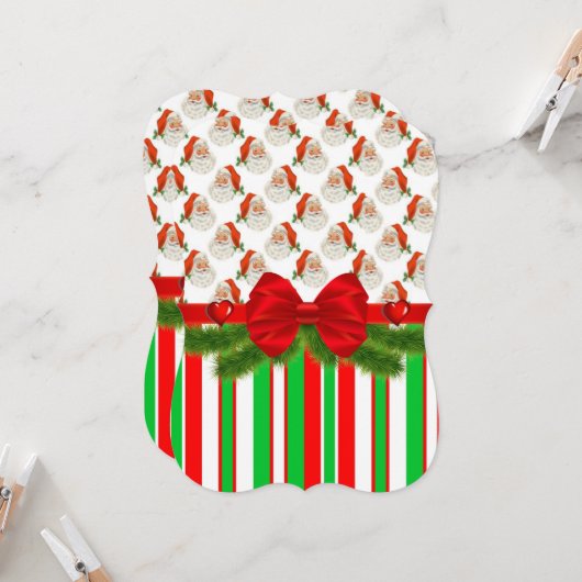 クリスマスヴィンテージストライプサンタフラットグリーティングカード カード (正面/裏面インサイチュ)