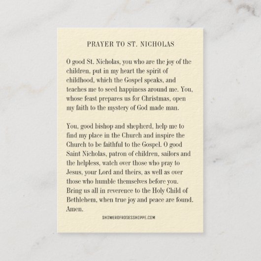 クリスマスヴィンテージセントニコラスデイ祈りの言葉カード 名刺 (裏面)