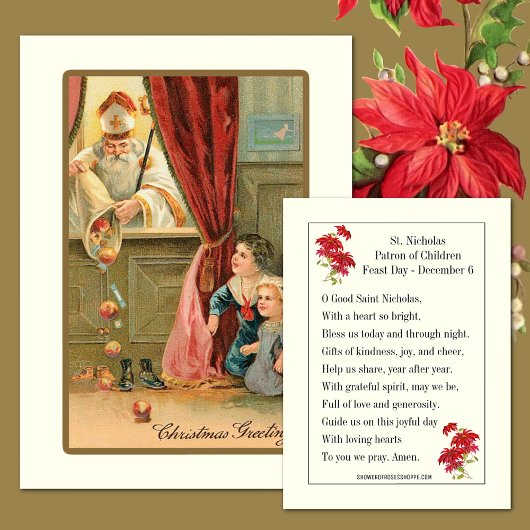 クリスマスヴィンテージセントニコラス祈りの言葉カード 名刺