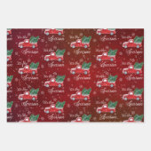 クリスマスヴィンテージツリー付き赤トラック ラッピングペーパーシート (正面3)