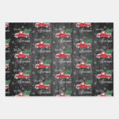 クリスマスヴィンテージツリー付き赤トラック ラッピングペーパーシート (正面2)