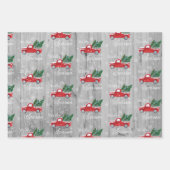 クリスマスヴィンテージツリー付き赤トラック ラッピングペーパーシート (正面)