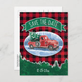 クリスマスヴィンテージトラックが日付を保存 案内ポストカード (正面/裏面)