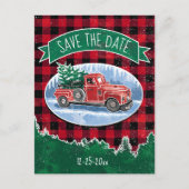 クリスマスヴィンテージトラックが日付を保存 案内ポストカード (正面)