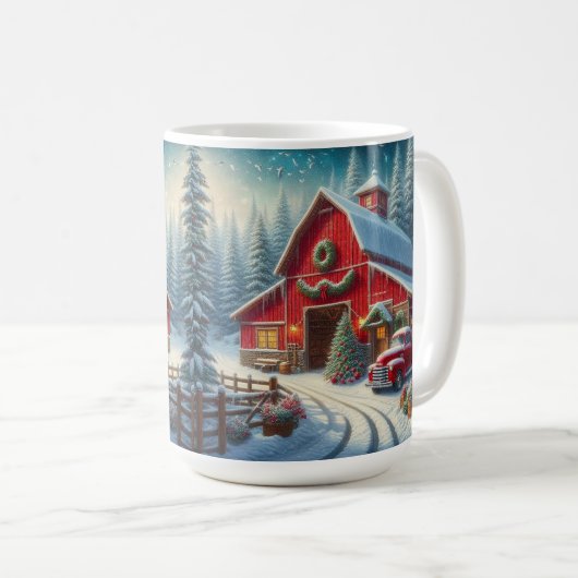 クリスマスヴィンテージトラックとレッドバーンマグ コーヒーマグカップ (正面右)