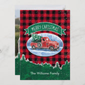 クリスマスヴィンテージトラックファミリーフォトバッファロープレイド シーズンカード (正面/裏面)