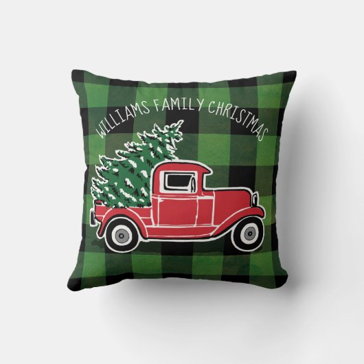 クリスマスヴィンテージトラックファミリー名水牛プレイド クッション (裏面)