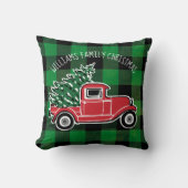 クリスマスヴィンテージトラックファミリー名水牛プレイド クッション (正面)