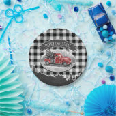 クリスマスヴィンテージトラックブラックバッファロープレイド名 ペーパープレート (パーティー)