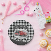 クリスマスヴィンテージトラックブラックバッファロープレイド名 ペーパープレート (パーティー)